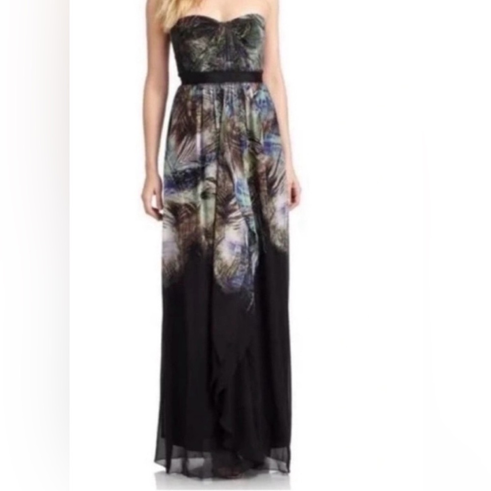 BCBGMaxAzria Strapless Black/Multicolor Print Dress LIKE NEW - Sz 0 runs small
